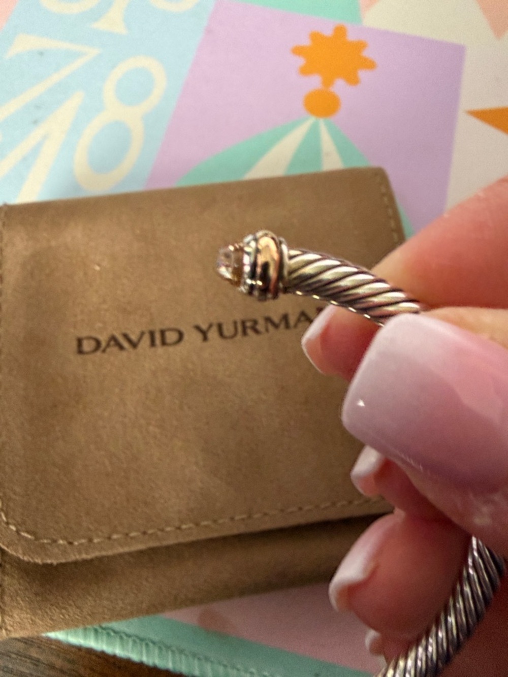David Yurman Silver Cable Cuff with Rose Gold Accents Size Large - Picture 3 of 7